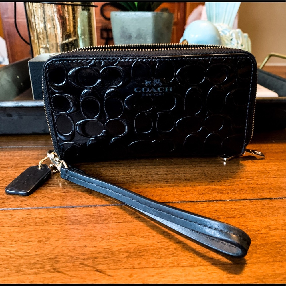 Black leather Coach wallet/wristlet